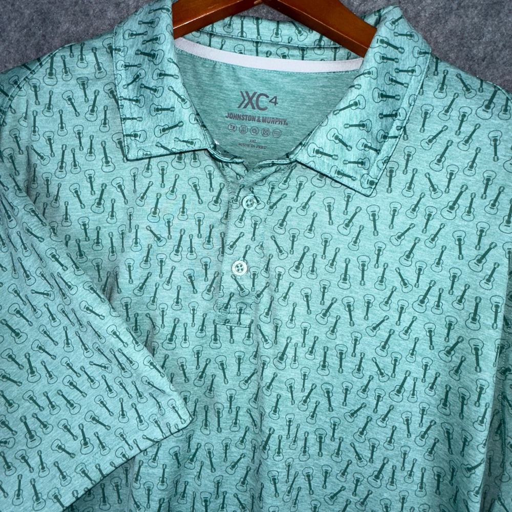 Johnston & Murphy Polo Mens XXL Green Guitar Print XC4 Performance Stretch Shirt